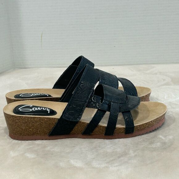 Savvy Slip-Ons Shoe Sandals Women’s Size 9 Color Black Velcro Strap Bark - Picture 3 of 12